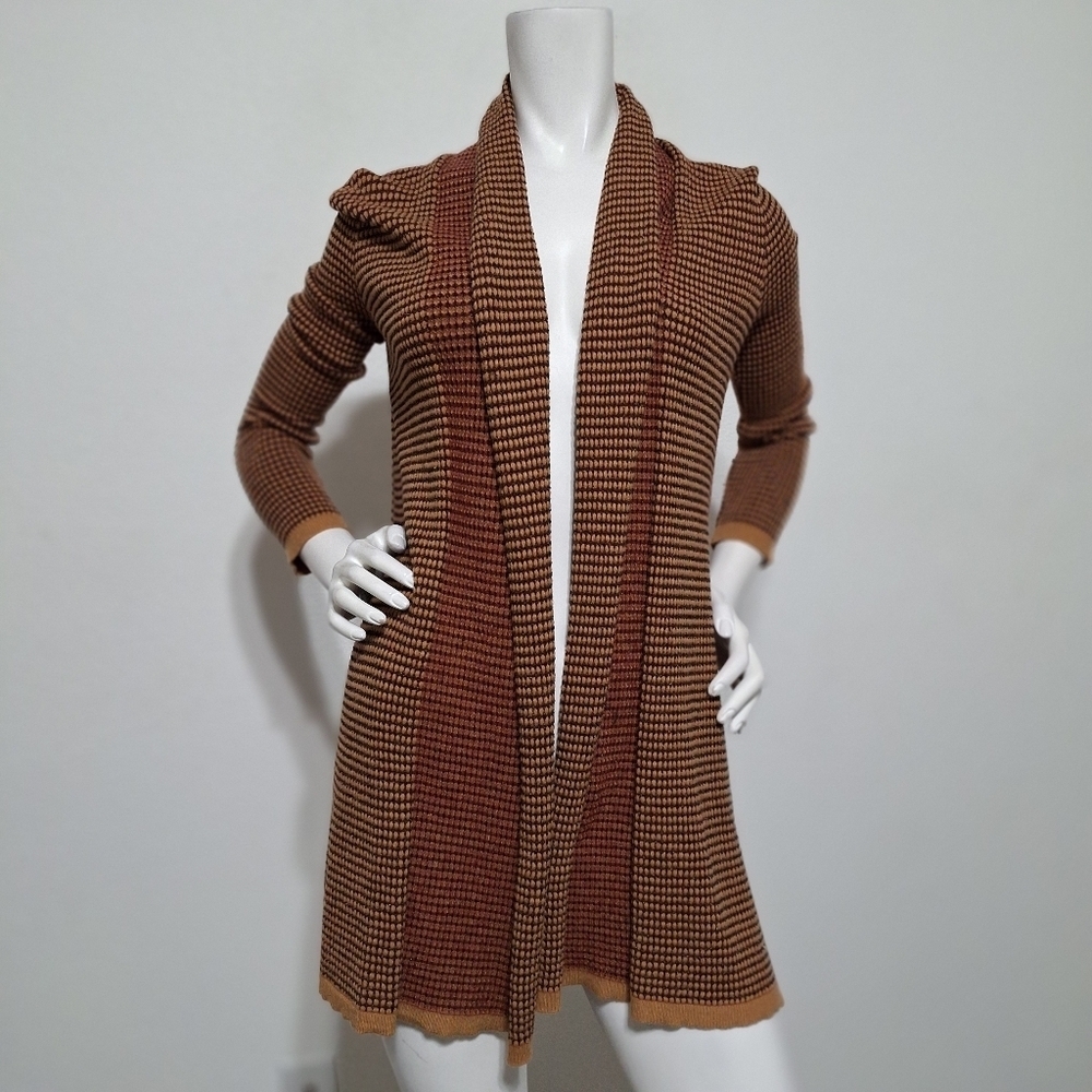 Zara Brown Multicolor Preppy Academia Open Front Knit Cardigan Sweater Size S